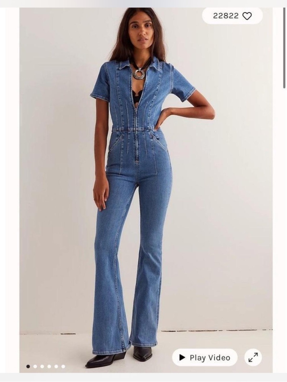 Free People We the Free Jayde Zip-Up Denim Flare Jumpsuit